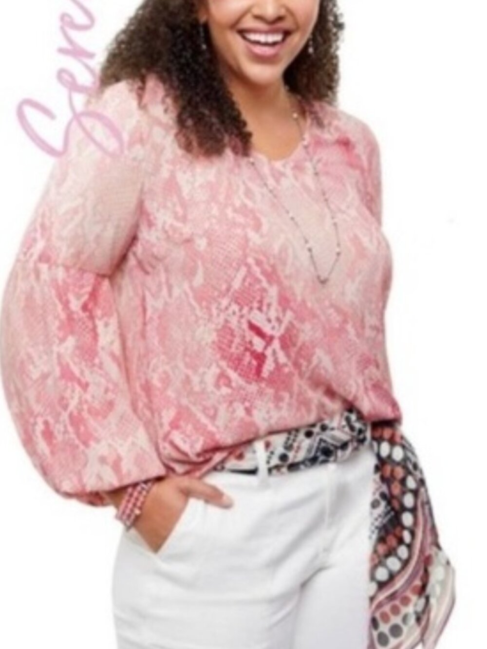 Cabi Pink Snakeskin Print Peplum Blouse Size Medium